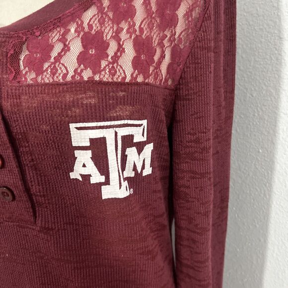 Creative Apparel‎ Henley Top Womens Large Crew Texas A M Aggies Thermal Pullover - Picture 3 of 10